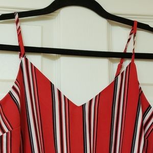 Ambiance Red/White/Black Stipe Long Jumpsuit